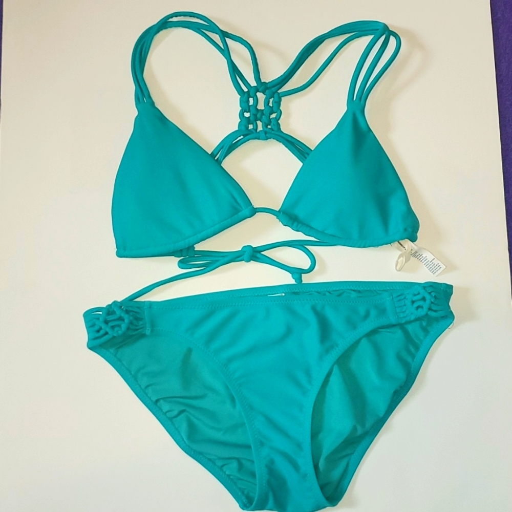 AEO Teal Triangle Crisscross Back Bikini